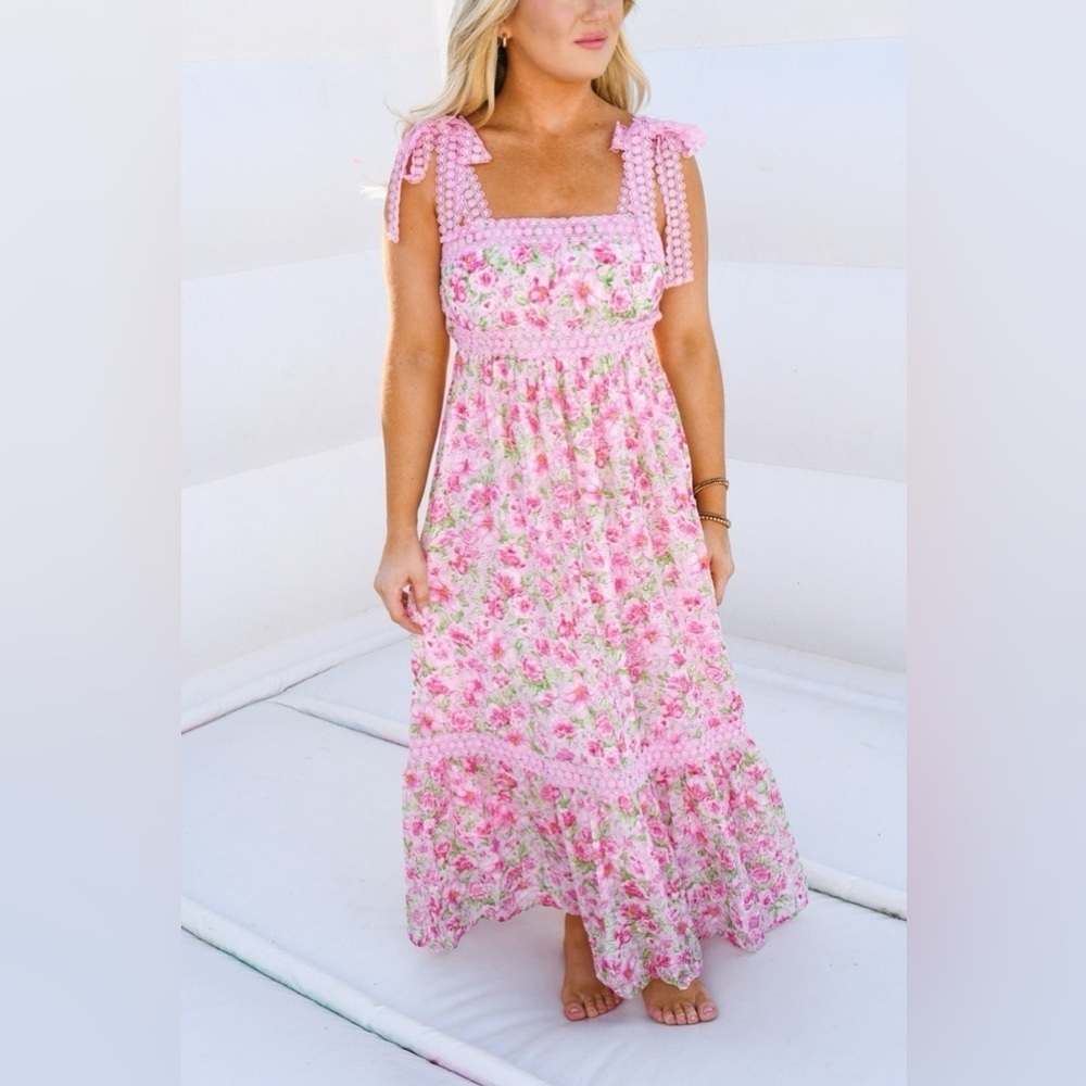 Floral tiered embroidered maxi midi dress garden roses loveshackfancy bow pastel